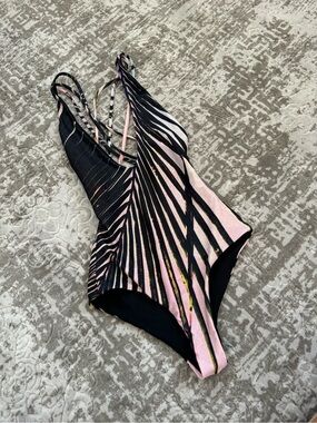 Samudra Pink & Black Palm Striped One-Piece Swimsuit XS